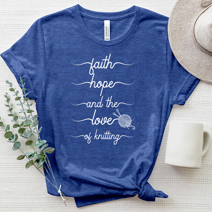 Faith Hope and the Love of Knitting Tee White Heathered Tee