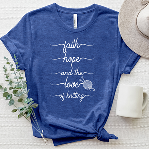 Faith Hope and the Love of Knitting Tee White Heathered Tee