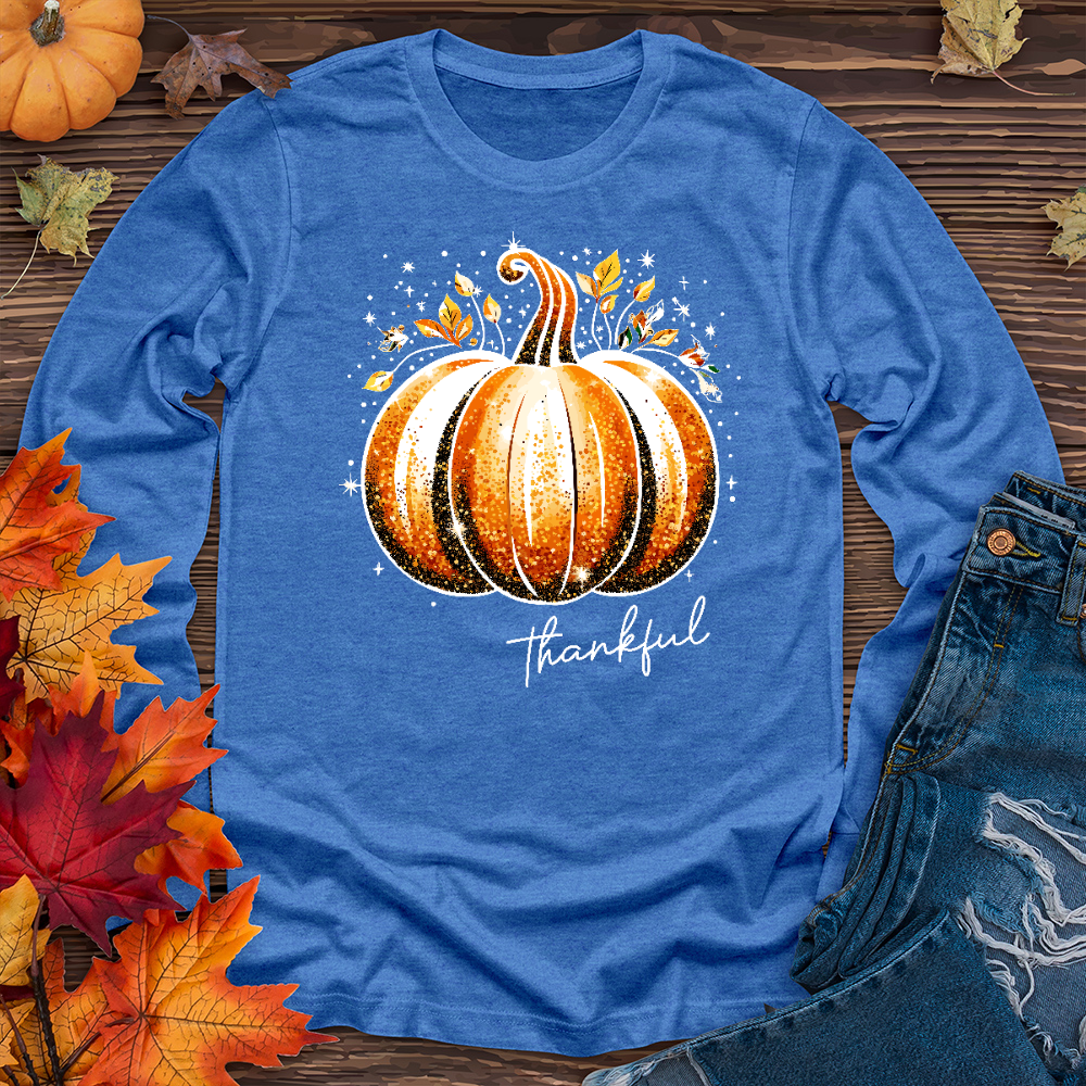 Thankful Glitter Pumpkin Long Sleeve Tee