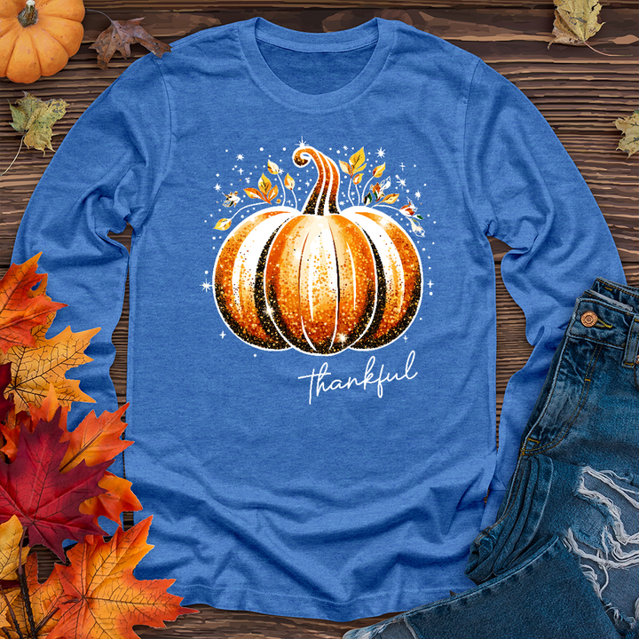 Thankful Glitter Pumpkin Long Sleeve Tee