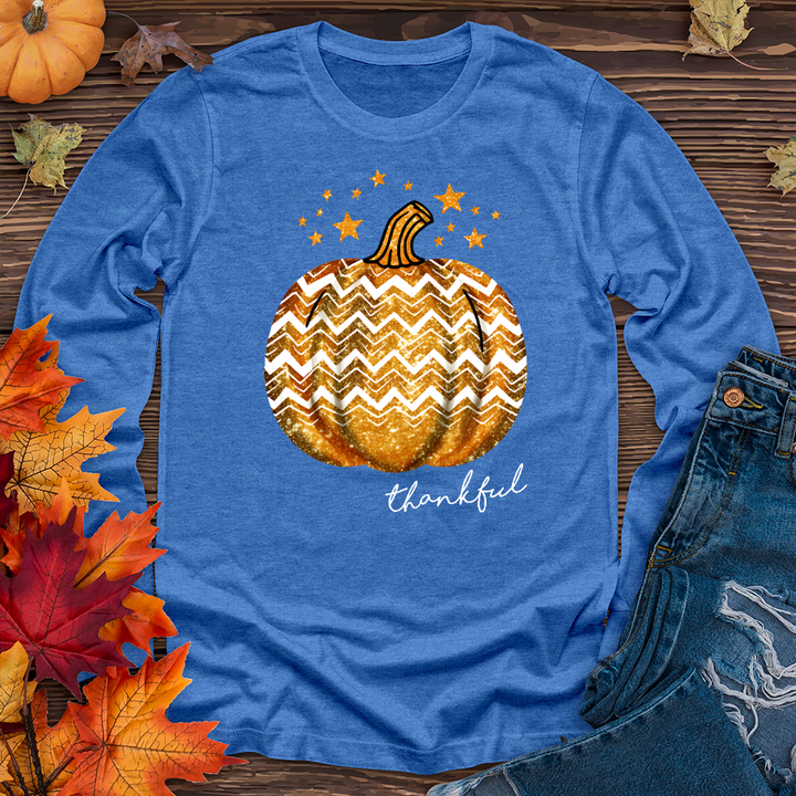 Thankful Retro Pumpkin Sparkle Long Sleeve Tee