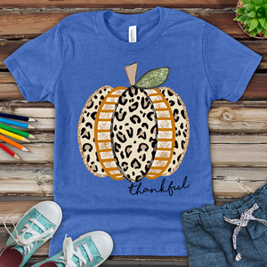 Thankful Leopard Spotted Pumpkin Youth Heathered Tee