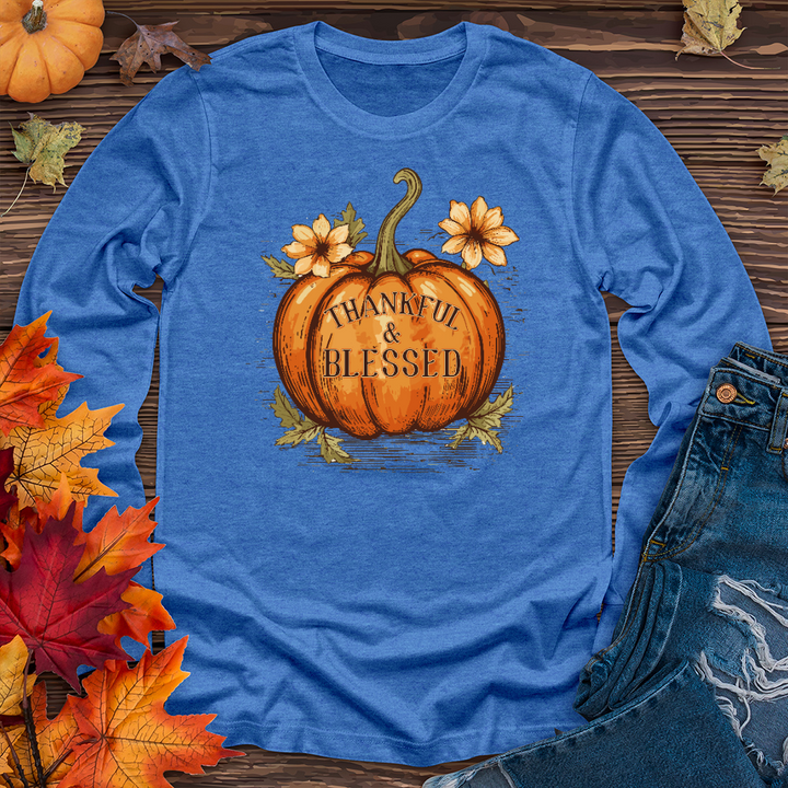 Thankful & Blessed Floral Pumpkin Long Sleeve Tee