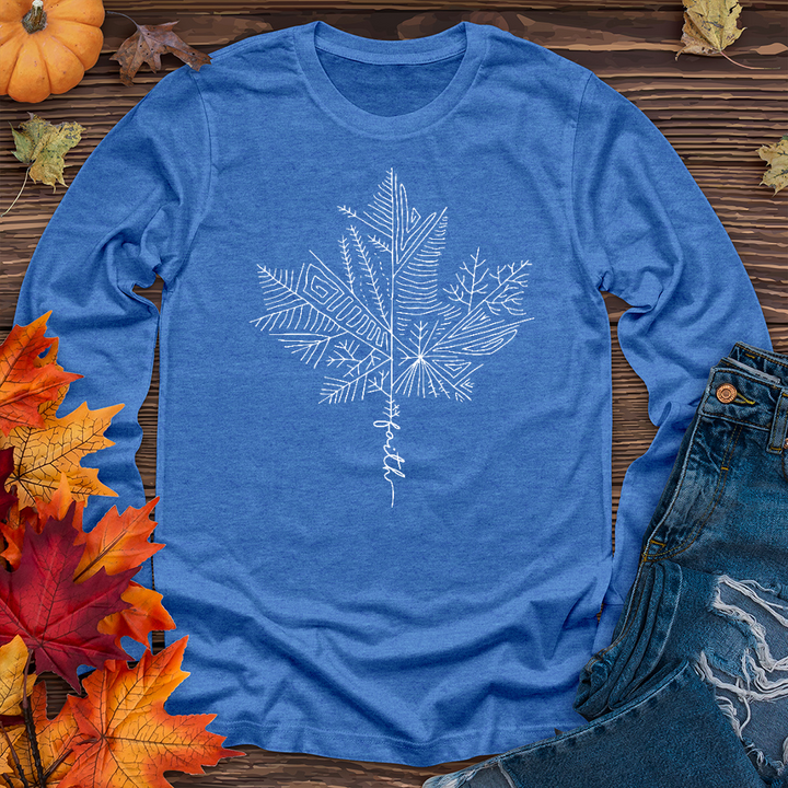Thankful Maple Leaf Drawing Long Sleeve Tee