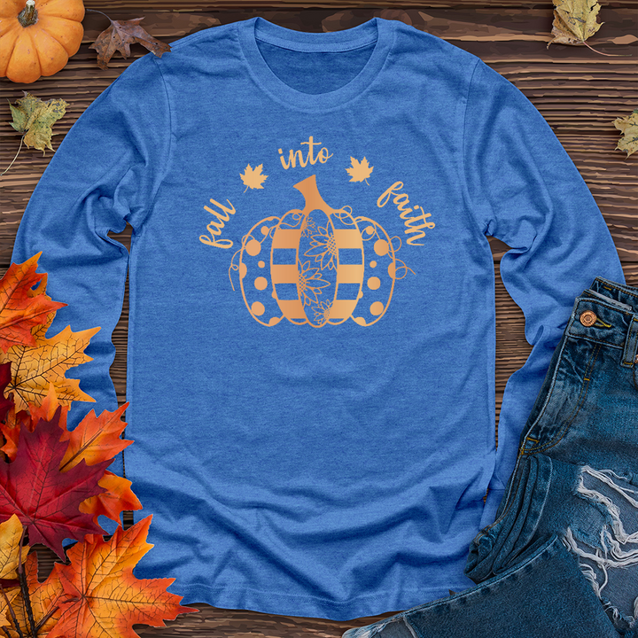 Fall Into Faith Spotted Pumpkin Long Sleeve Tee