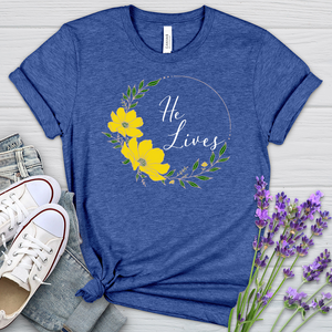 He Lives Flower Wreath Heathered Tee