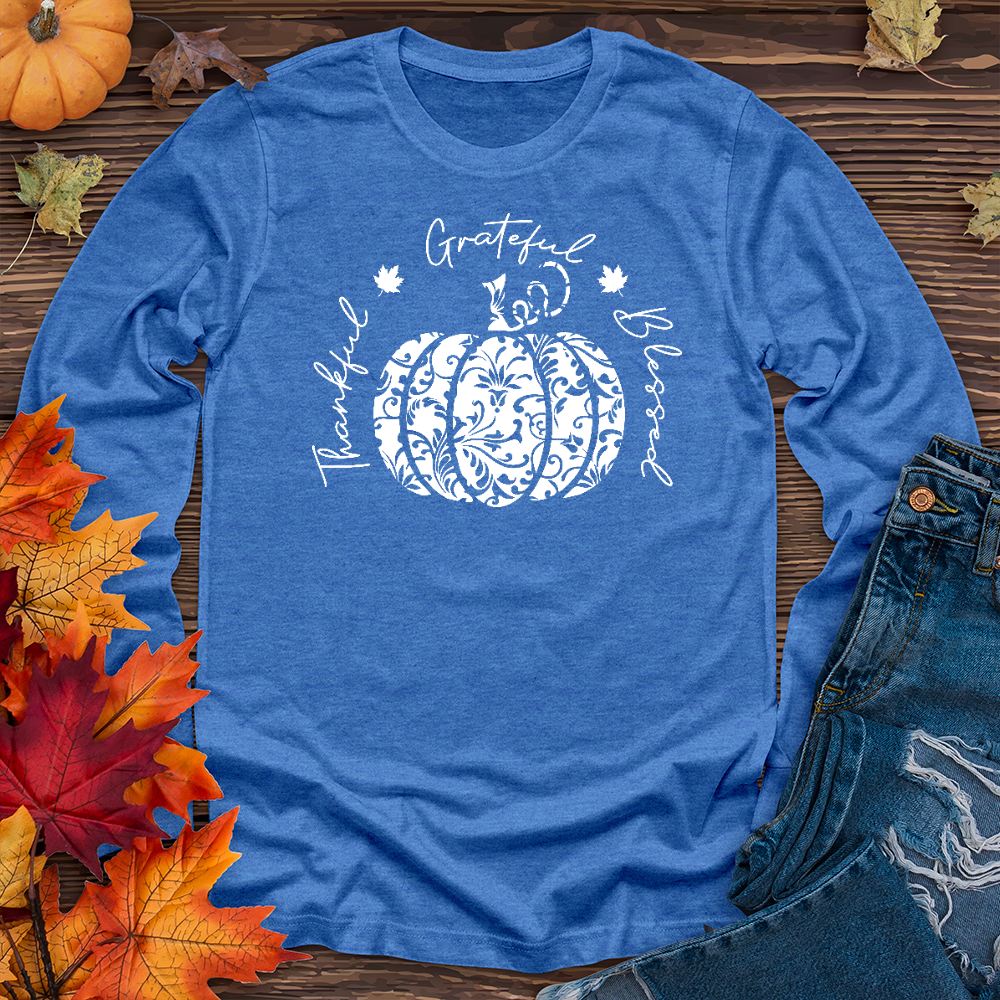 TGB White Floral Pumpkin Long Sleeve Tee
