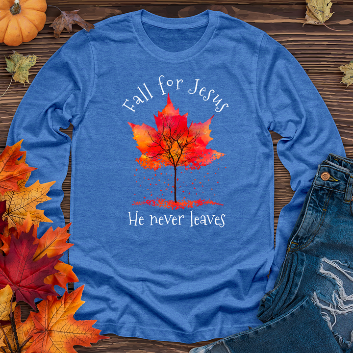 Fall For Jesus Falling Leaves Long Sleeve Tee