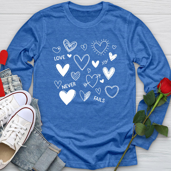 Love Never Fails Assorted Hearts Long Sleeve Tee