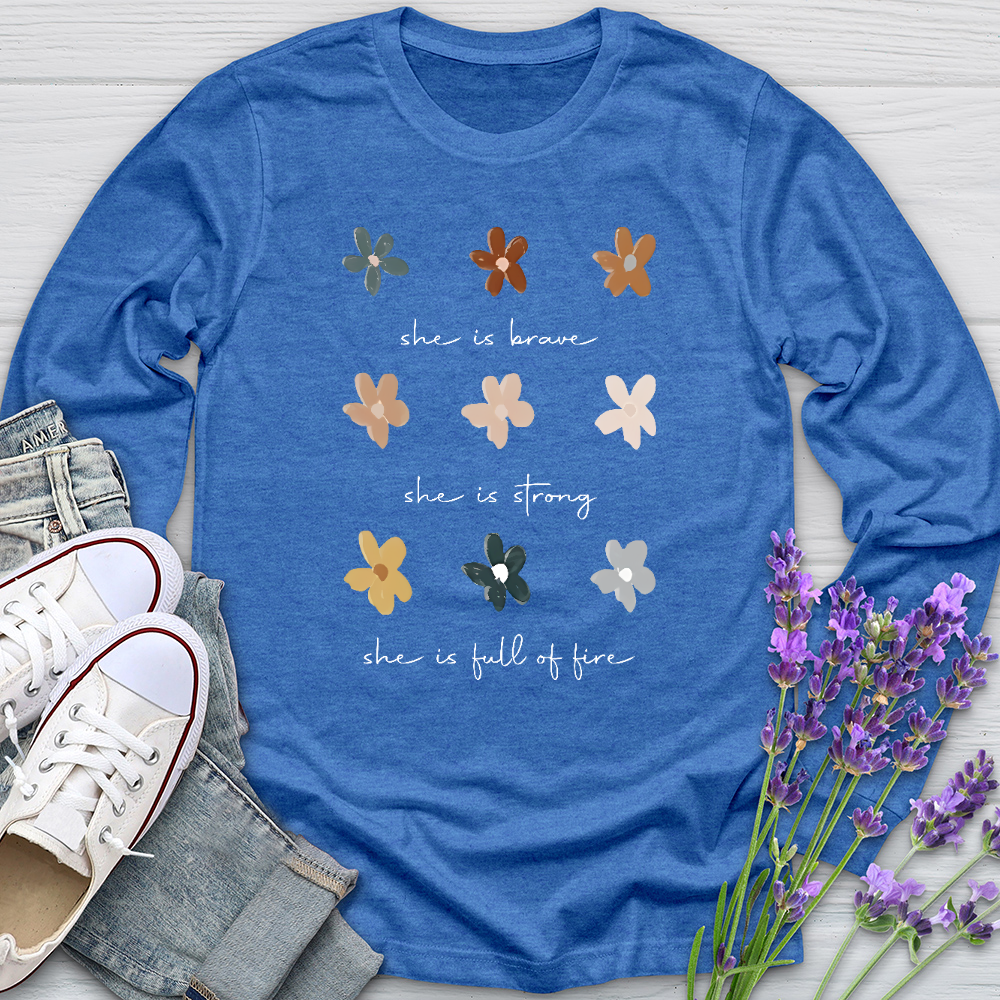 She Is Brave Flower Pattern  Long Sleeve Tee