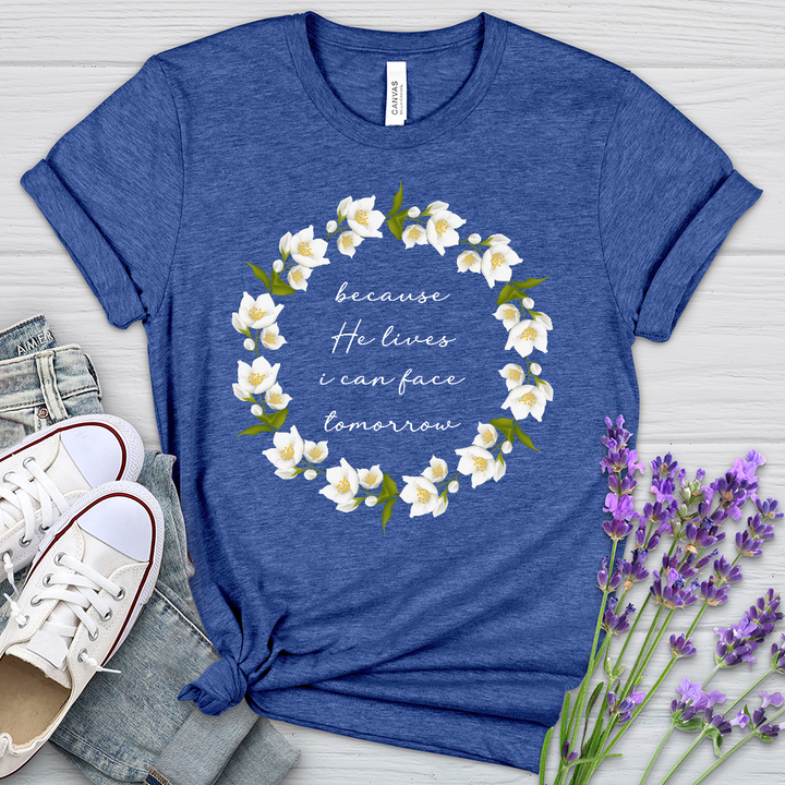 Because He Lives Wreath Heathered Tee