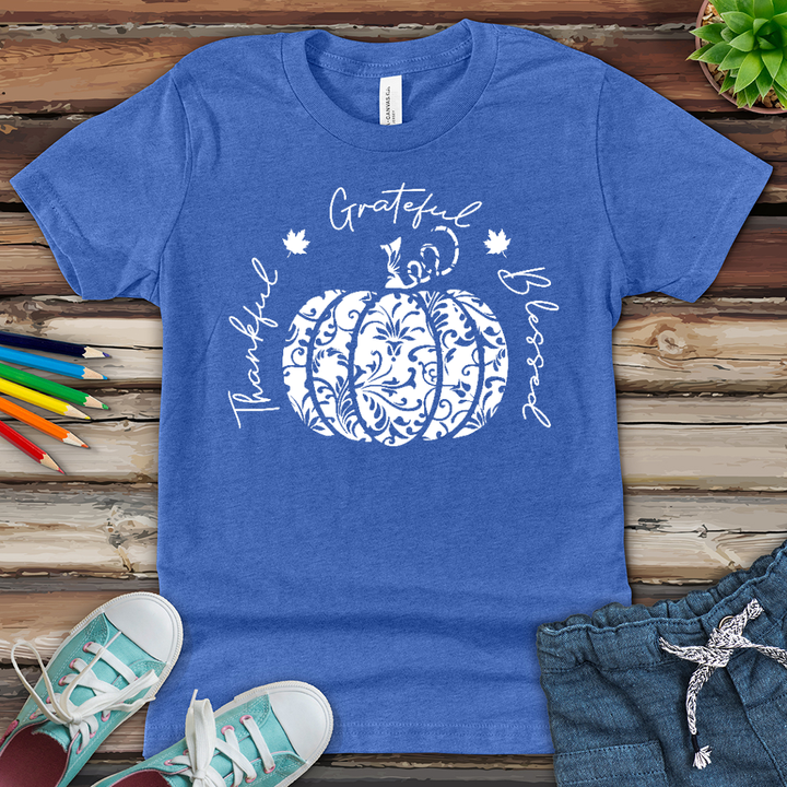TGB White Floral Pumpkin Youth Heathered Tee