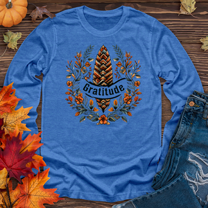 Herringbone Pinecone Gratitude Long Sleeve Tee