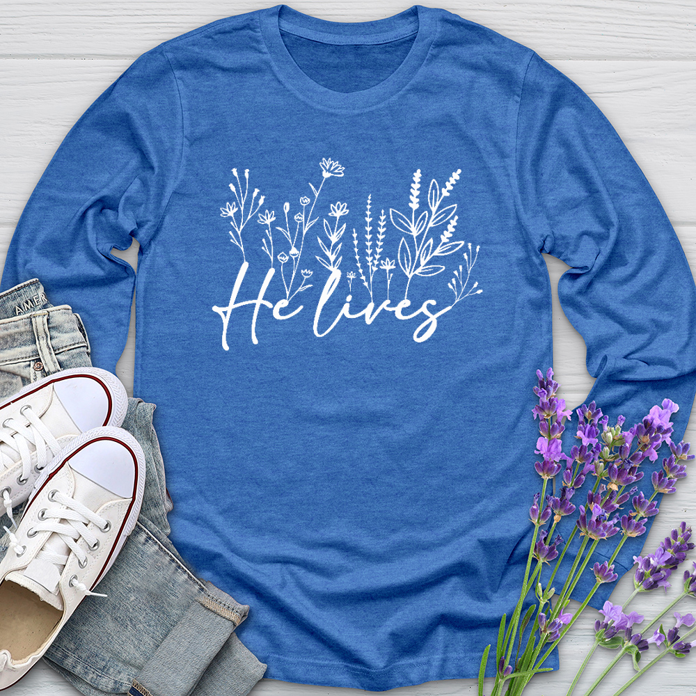 He Lives Wildflowers Long Sleeve Tee