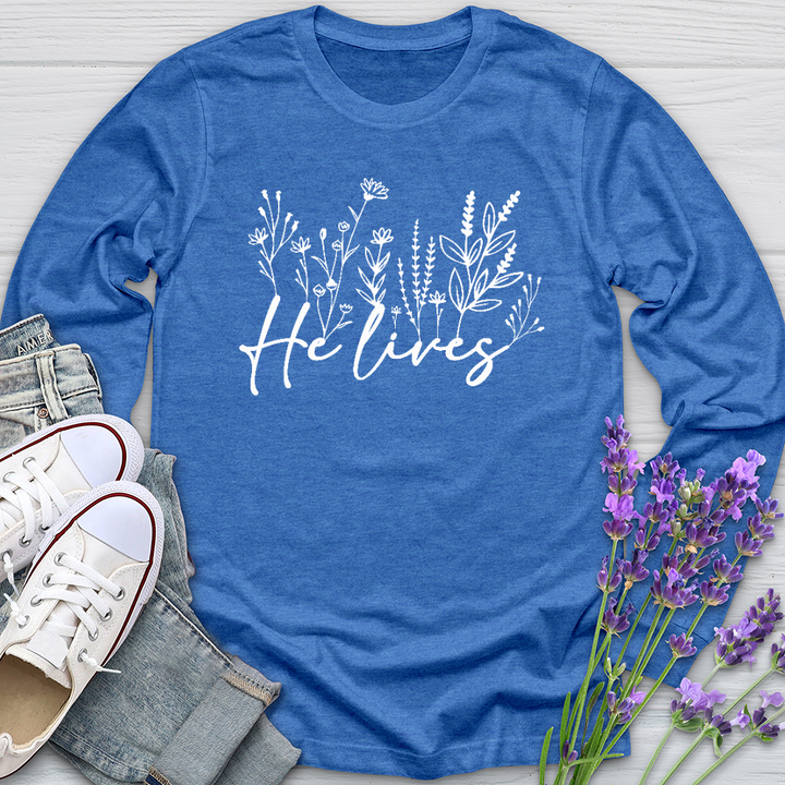 He Lives Wildflowers Long Sleeve Tee