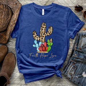 Faith Hope Love Cheetah Cactus Heathered Tee