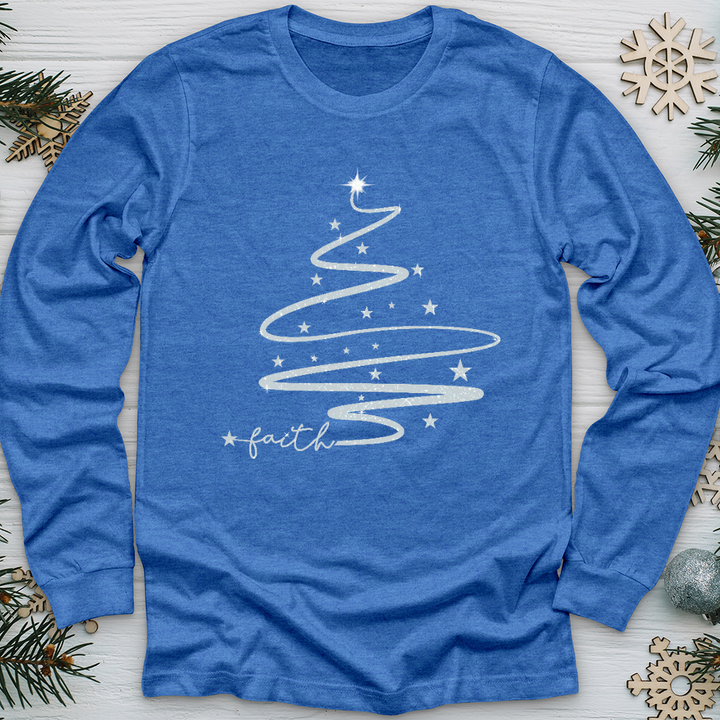 Faith Christmas Tree Silver Sparkle Long Sleeve Tee