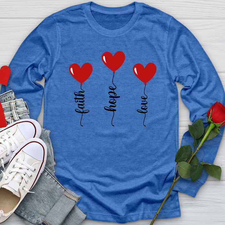 Faith Hope Love Heart Balloons Long Sleeve Tee