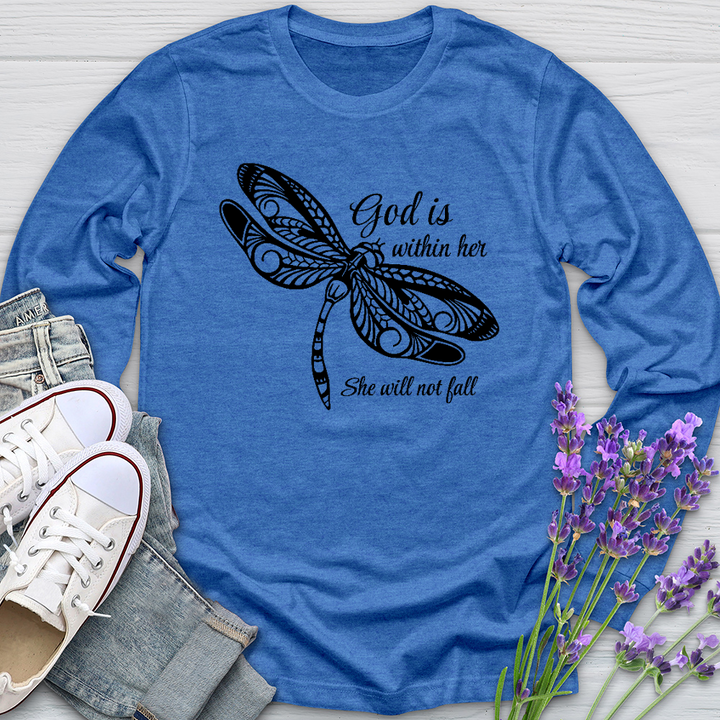 She Will Not Fall Dragonfly Long Sleeve Tee