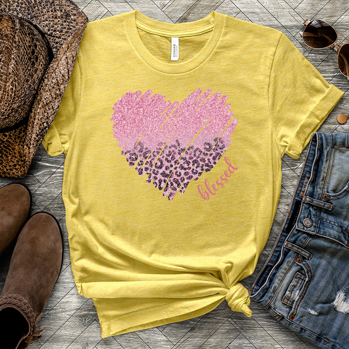 Sparkling Leopard Heart Heathered Tee