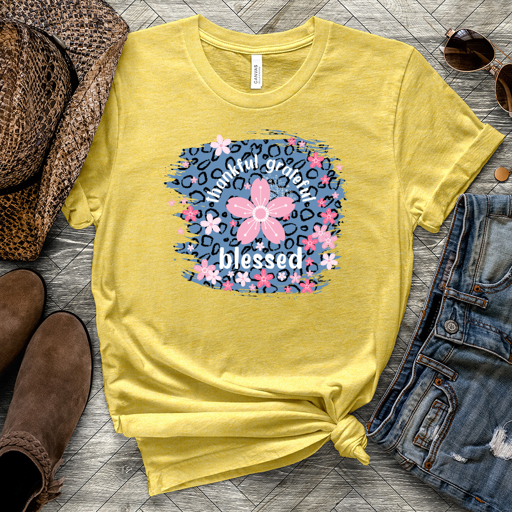 Blessed Floral Leopard Heathered Tee