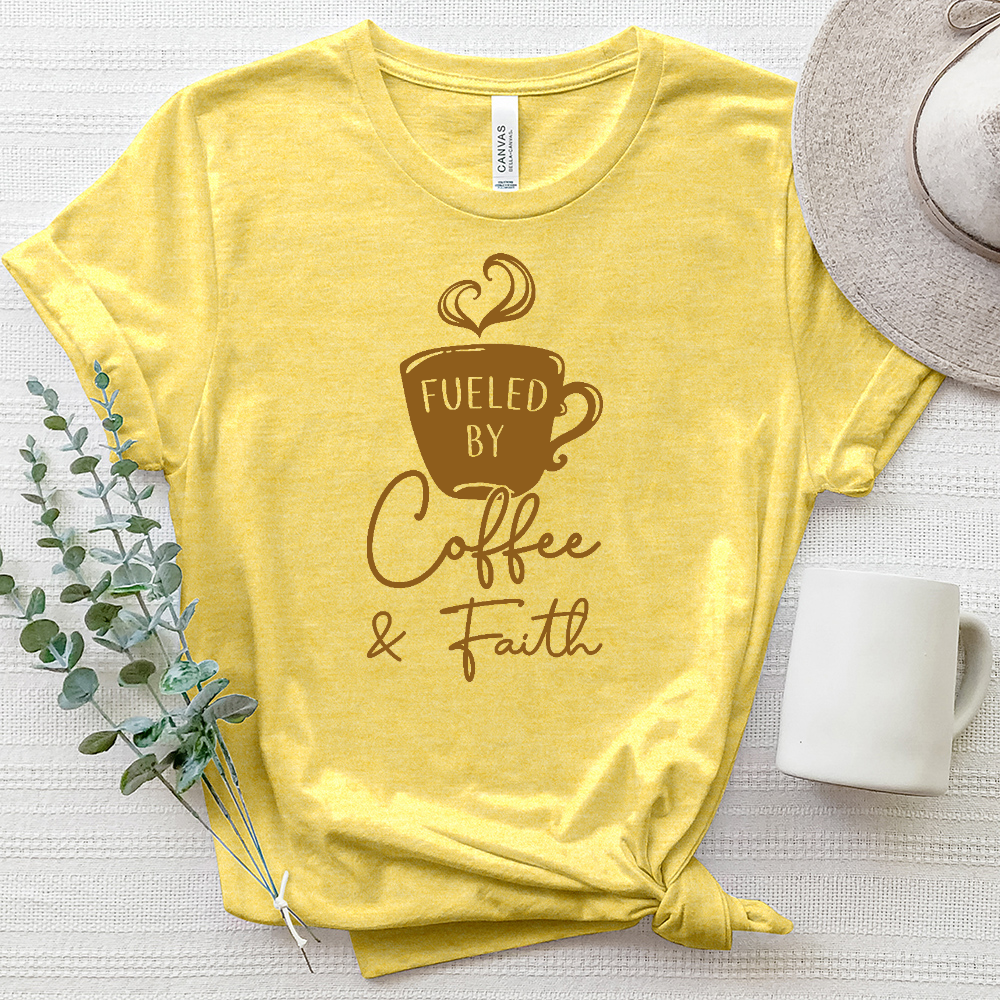 Fueled By Coffee And Faith Heathered Tee