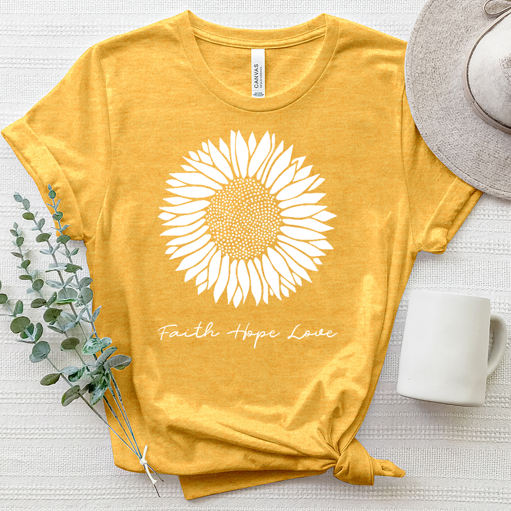 Faith Hope Love Rustic Sunflower Heathered Tee