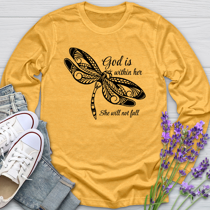 She Will Not Fall Dragonfly Long Sleeve Tee