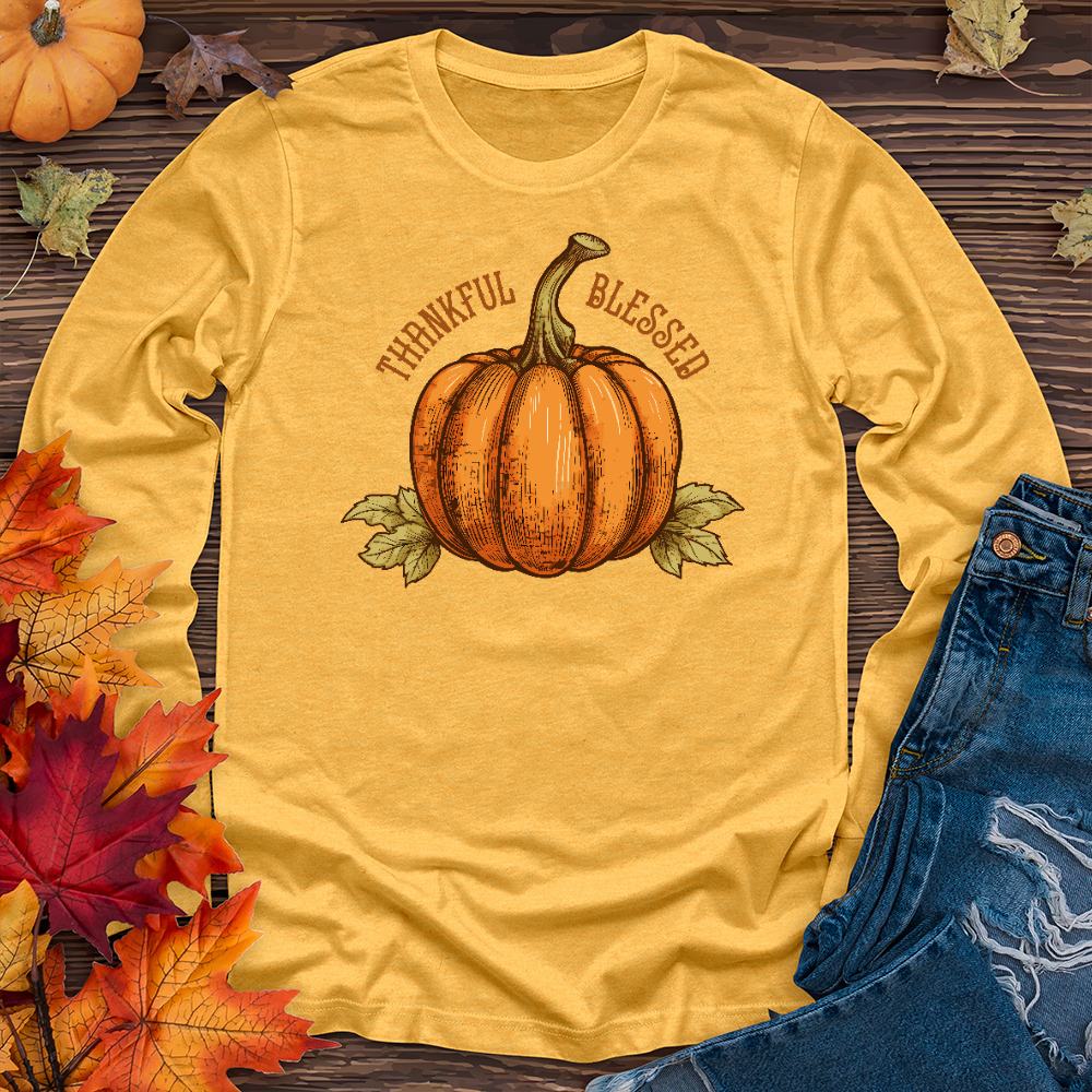 Thankful Blessed Pumpkin Long Sleeve Tee