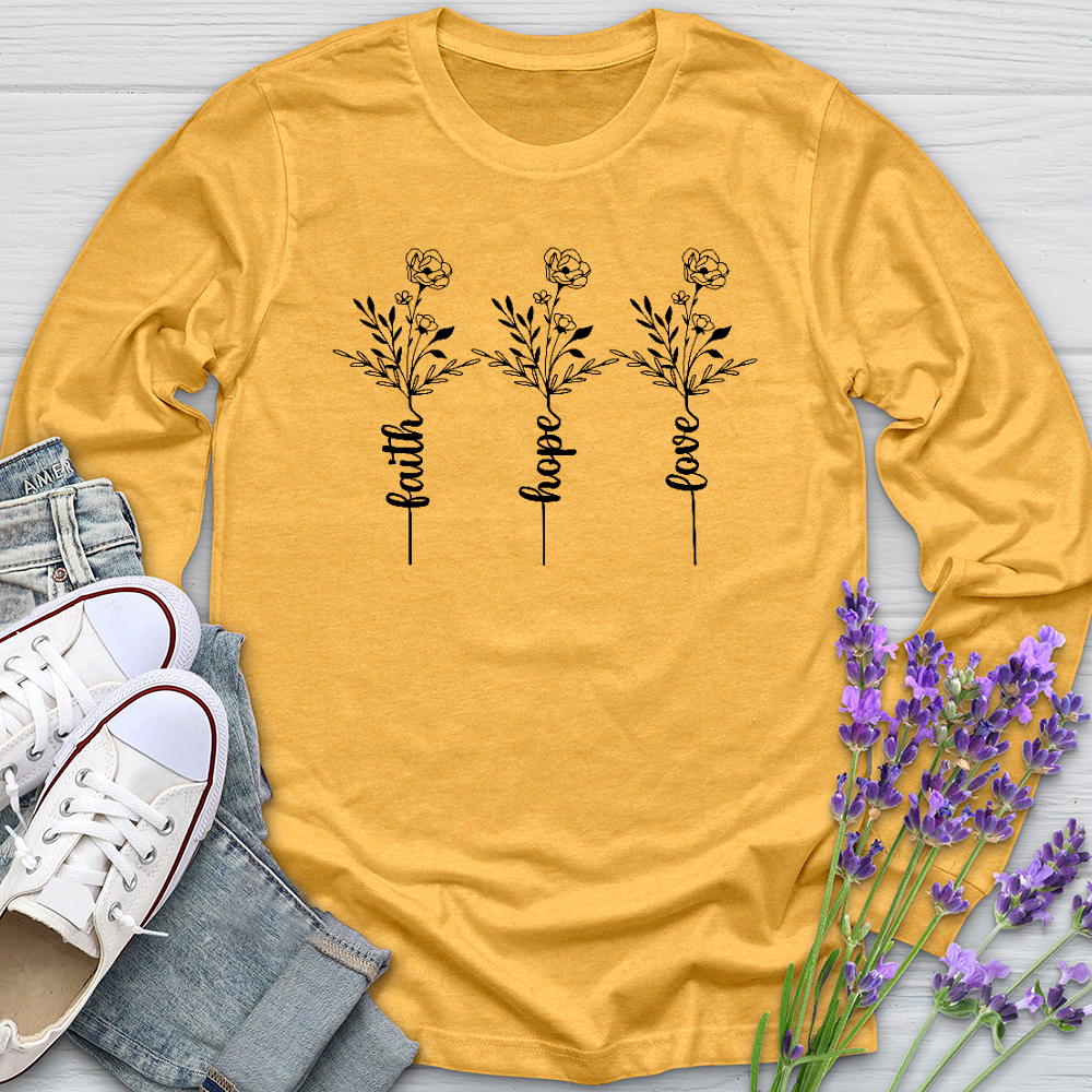 Faith Hope Love Spring Flowers Long Sleeve Tee