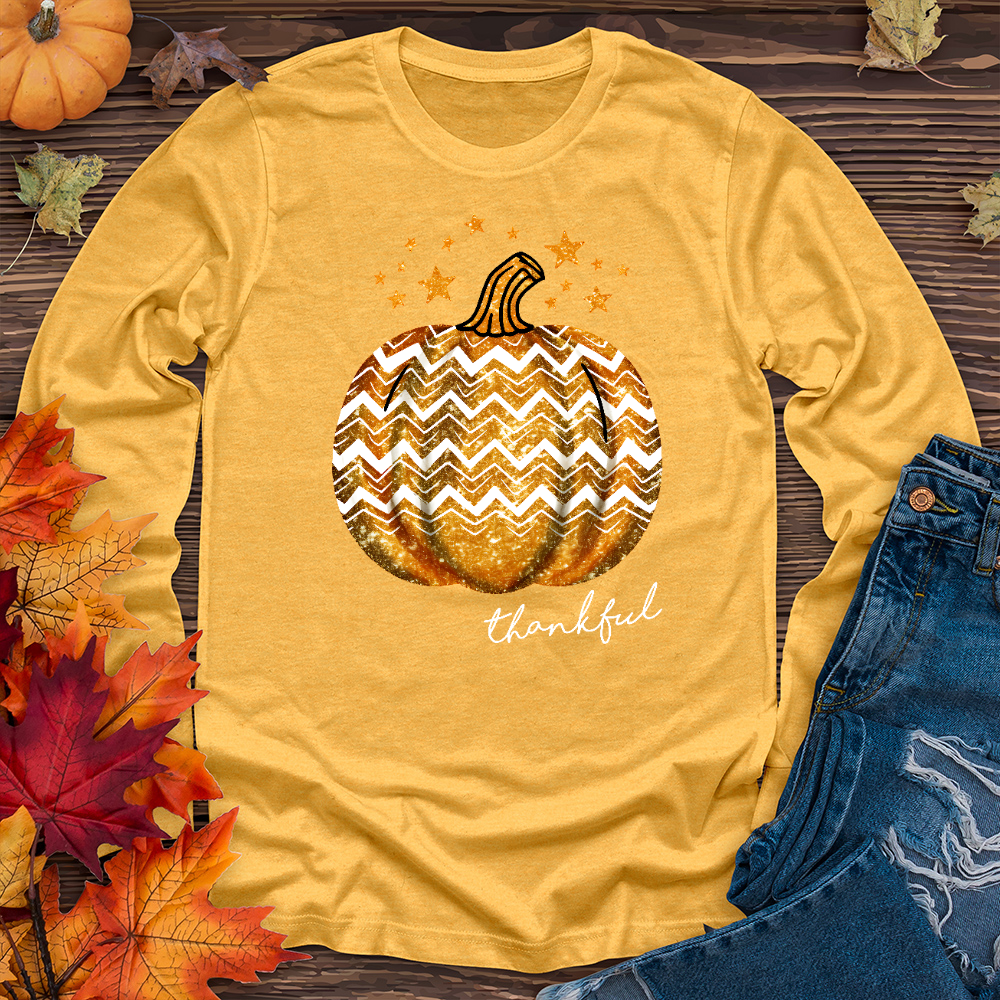 Thankful Retro Pumpkin Sparkle Long Sleeve Tee