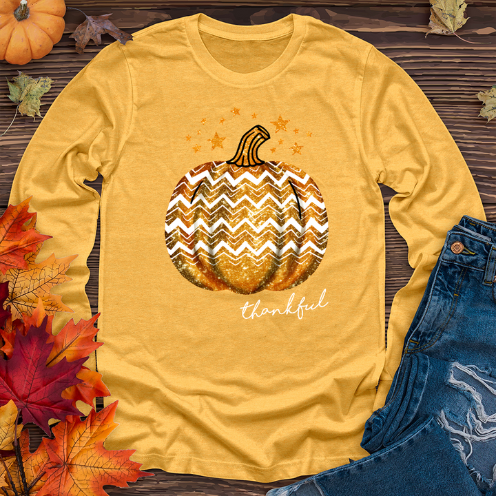 Thankful Retro Pumpkin Sparkle Long Sleeve Tee