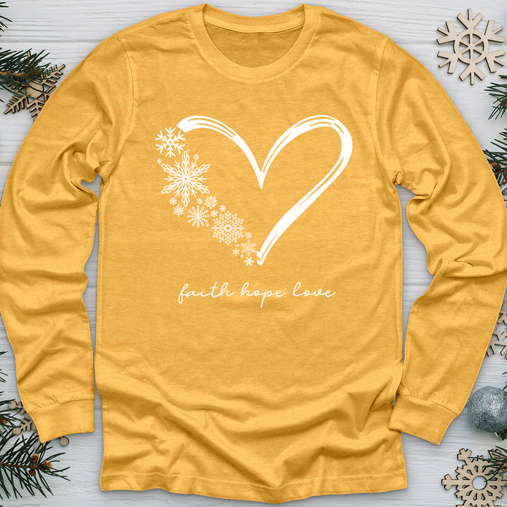 Snowflake Faith Hope Love Heart Long Sleeve Tee
