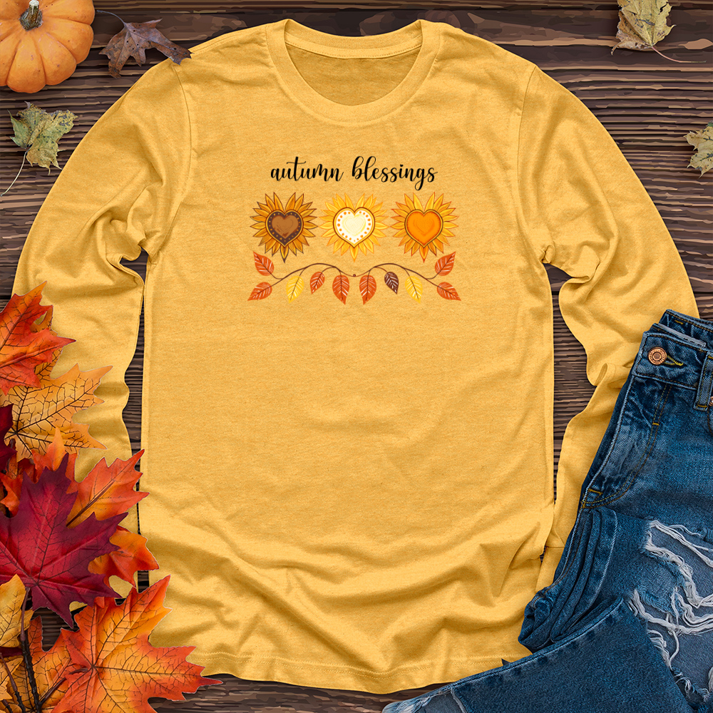 Autumn Sunflower Heart Trio Long Sleeve Tee