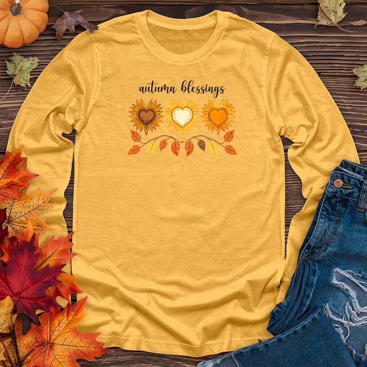 Autumn Sunflower Heart Trio Long Sleeve Tee