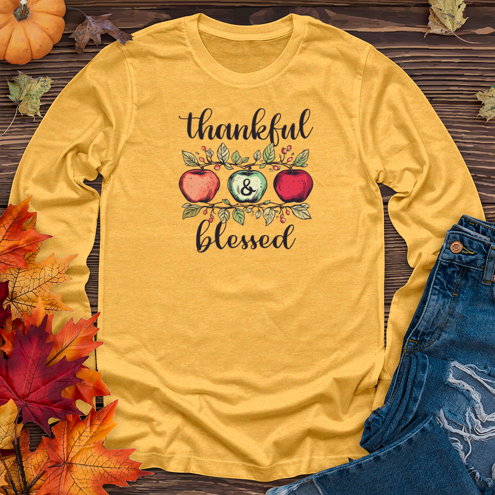 Retro Cozy Floral Trio Apples Long Sleeve Tee