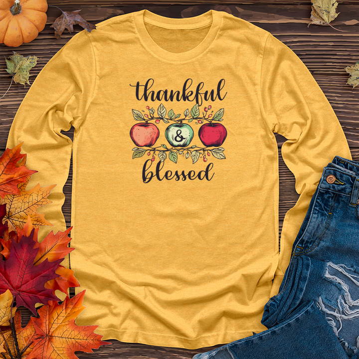 Retro Cozy Floral Trio Apples Long Sleeve Tee