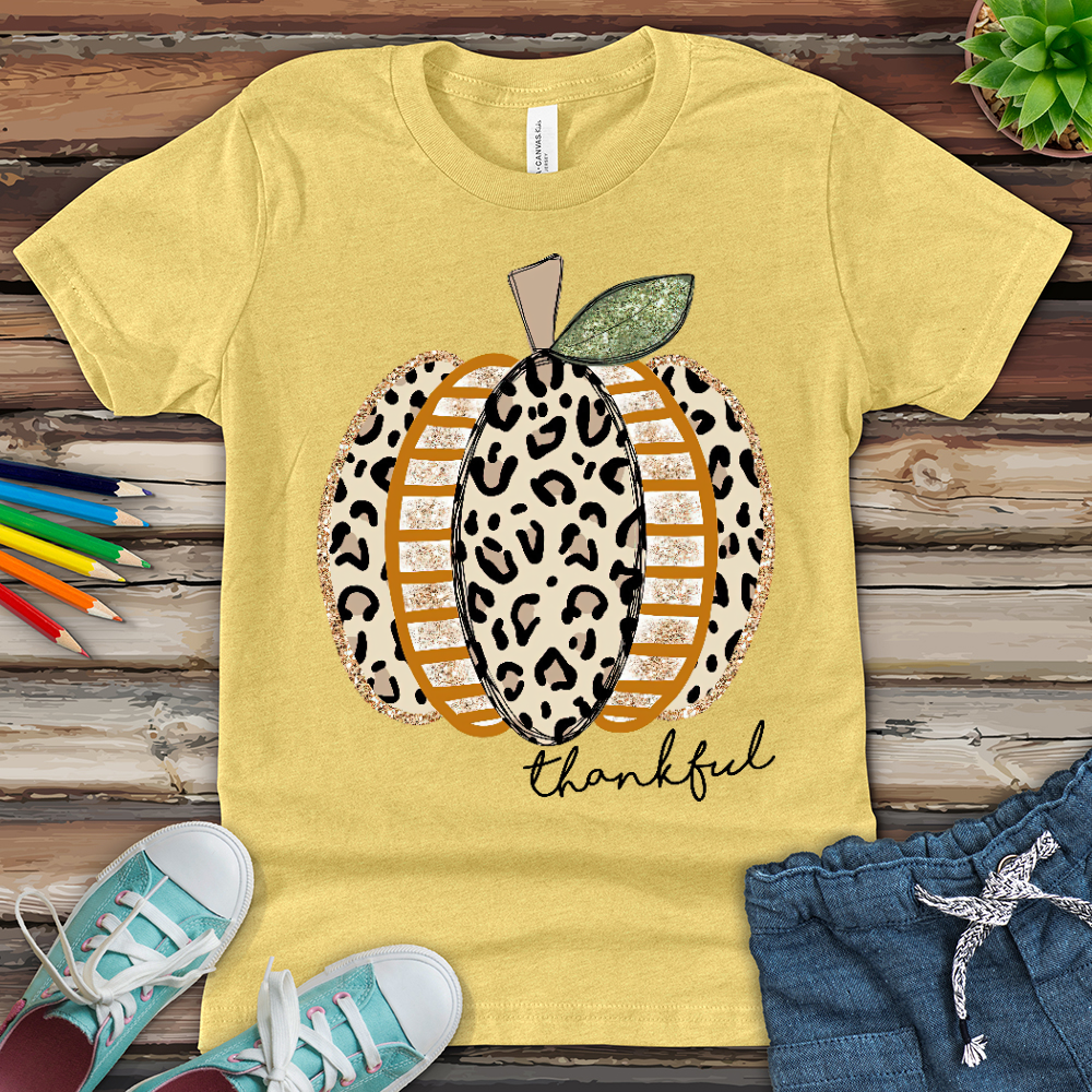 Thankful Leopard Spotted Pumpkin Youth Heathered Tee