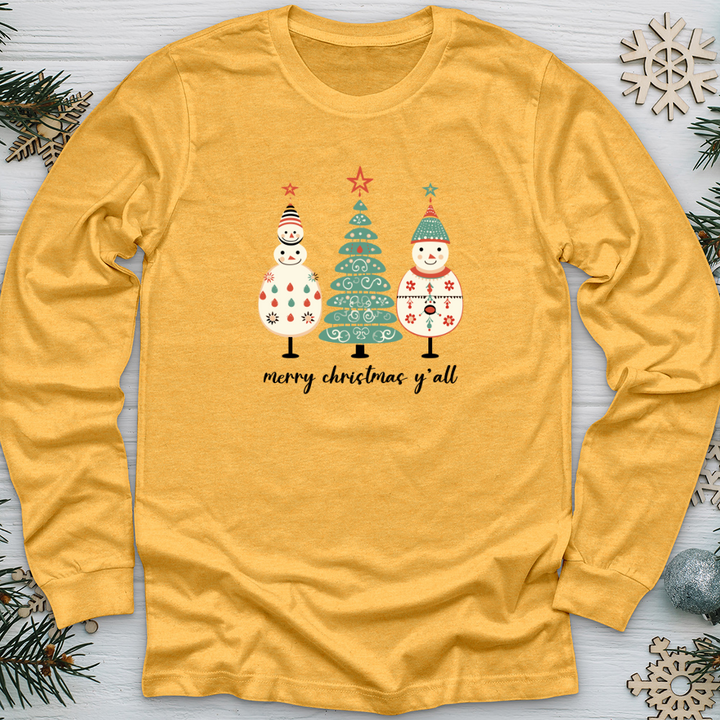 Etsy Snowman Pastel Tree Trio Long Sleeve Tee