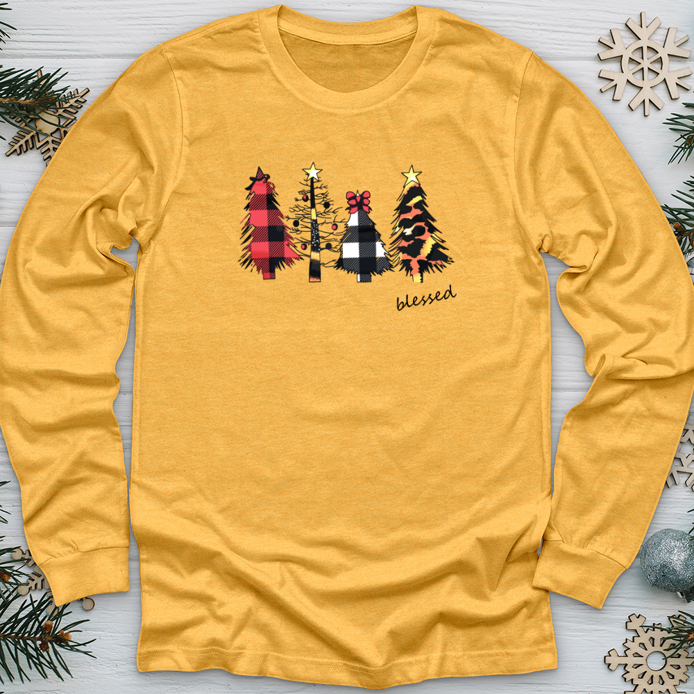 Blessed Leopard Christmas Tree Pattern Long Sleeve Tee