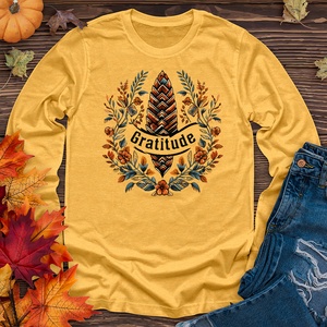 Herringbone Pinecone Gratitude Long Sleeve Tee