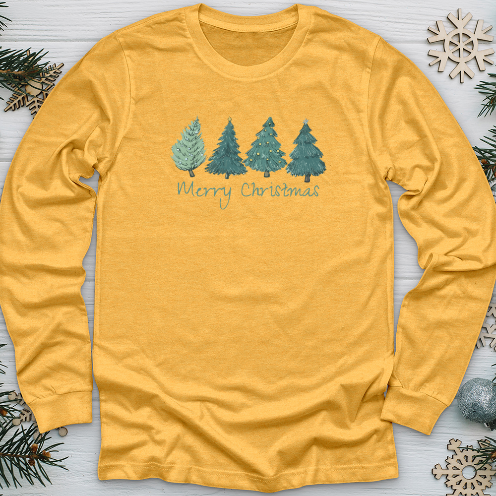Merry Christmas Pine Trees Long Sleeve Tee