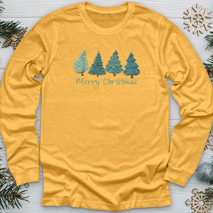 Merry Christmas Pine Trees Long Sleeve Tee
