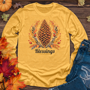 Herringbone Pinecone Blessings Long Sleeve Tee