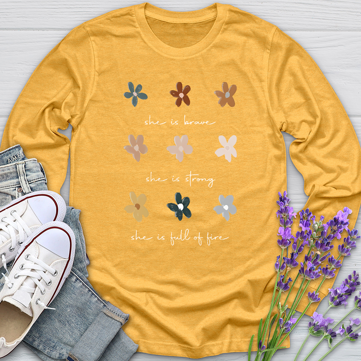 She Is Brave Flower Pattern  Long Sleeve Tee