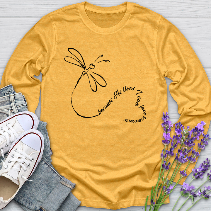 Because He Lives Dragonfly Heart Long Sleeve Tee