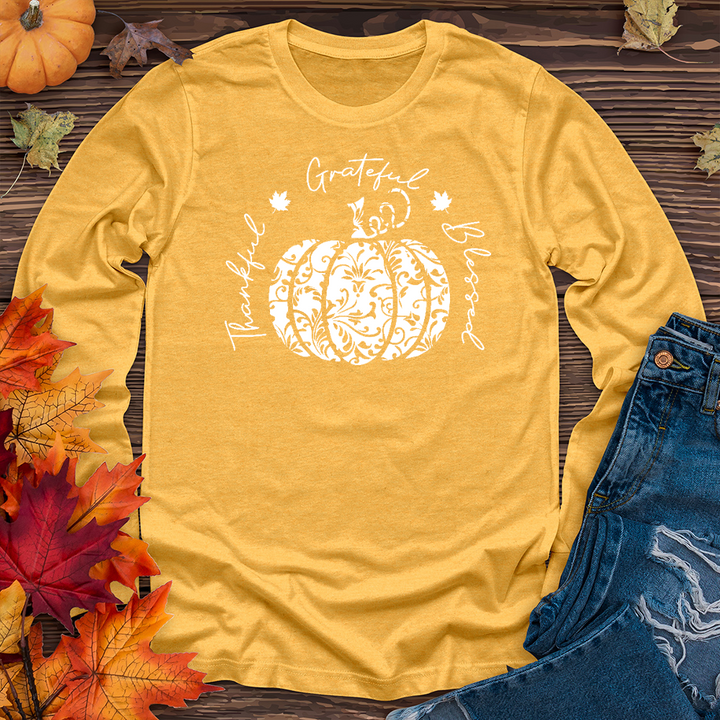 TGB White Floral Pumpkin Long Sleeve Tee