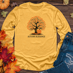 Retro Polka Dot Pumpkin Harvest Tree Long Sleeve Tee