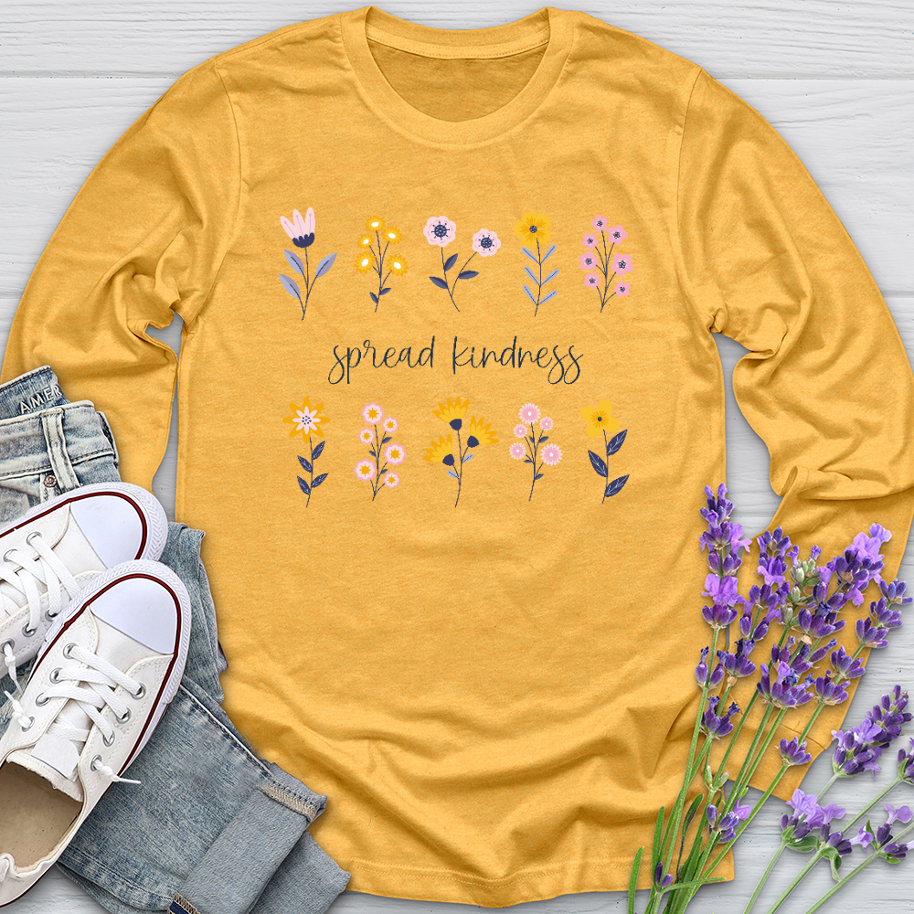Spread Kindness Flower Pattern Long Sleeve Tee