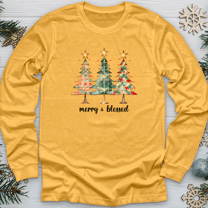 Merry & Blessed Checkered Tree Long Sleeve Tee
